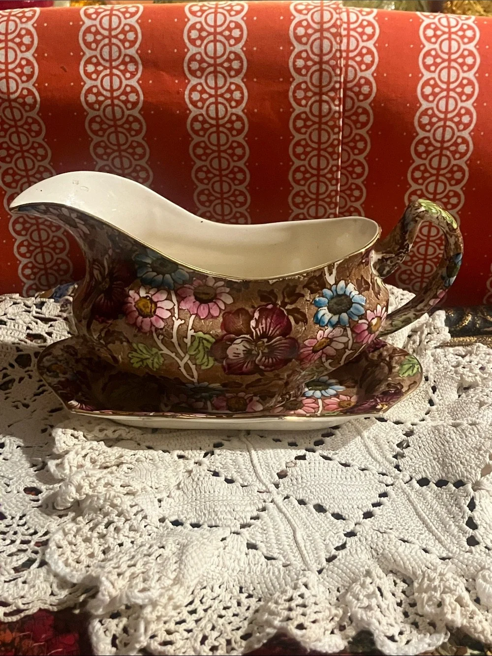 Vintage Paul's Gifts Made in Great Britain Floral Chintz Gravy Boat & Underplate